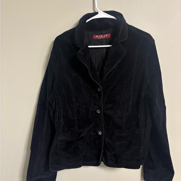 Kikit Short Black Velvet Blazer Jacket Rhinestone Buttons Size XL Y2K - Picture 1 of 8
